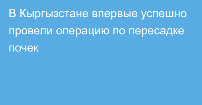 В Кыргызстане впервые успешно провели операцию по пересадке почек