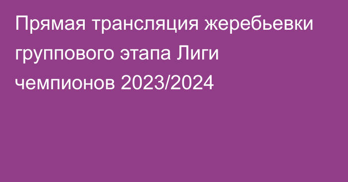 Прямая трансляция жеребьевки группового этапа Лиги чемпионов 2023/2024