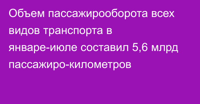 Объем пассажирооборота всех видов транспорта в январе-июле составил 5,6 млрд пассажиро-километров