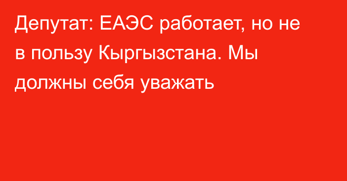 Депутат: ЕАЭС работает, но не в пользу Кыргызстана. Мы должны себя уважать