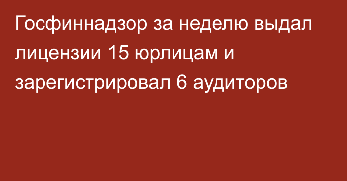 Госфиннадзор за неделю выдал лицензии 15 юрлицам и зарегистрировал 6 аудиторов