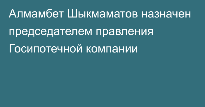 Алмамбет Шыкмаматов назначен председателем правления Госипотечной компании