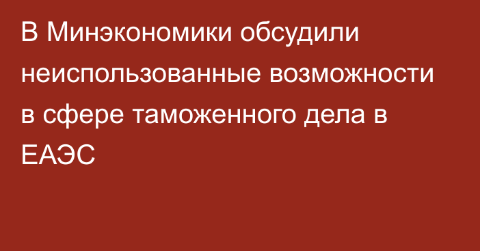 В Минэкономики обсудили неиспользованные возможности в сфере таможенного дела в ЕАЭС