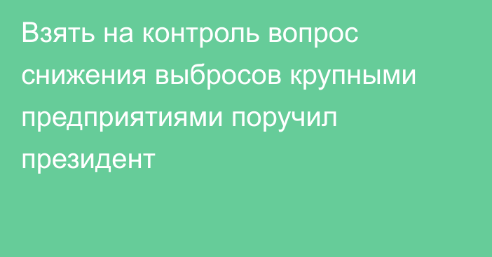 Взять на контроль вопрос снижения выбросов крупными предприятиями поручил президент