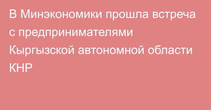 В Минэкономики прошла встреча с предпринимателями Кыргызской автономной области КНР