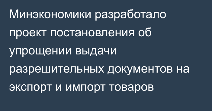 Минэкономики разработало проект постановления об упрощении выдачи разрешительных документов на экспорт и импорт товаров