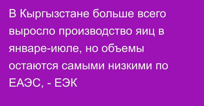 В Кыргызстане больше всего выросло производство яиц в январе-июле, но объемы остаются самыми низкими по ЕАЭС, - ЕЭК