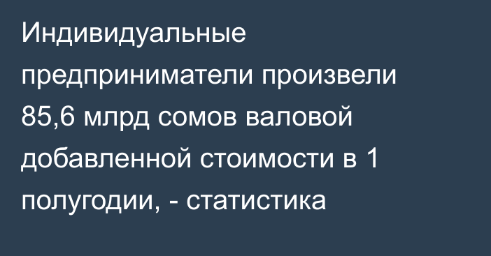 Индивидуальные предприниматели произвели 85,6 млрд сомов валовой добавленной стоимости в 1 полугодии, - статистика