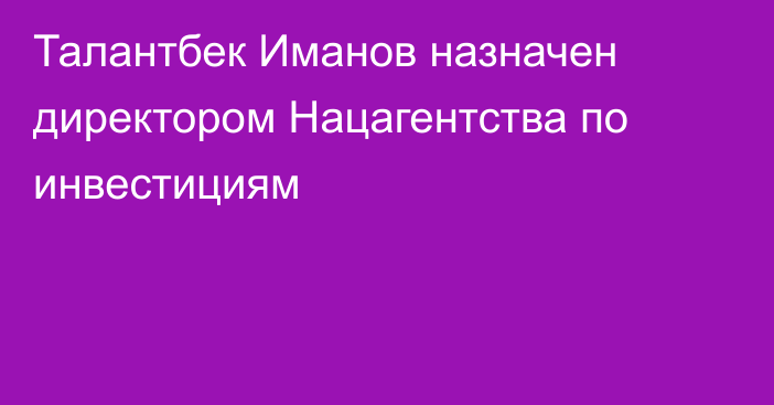 Талантбек Иманов назначен директором Нацагентства по инвестициям