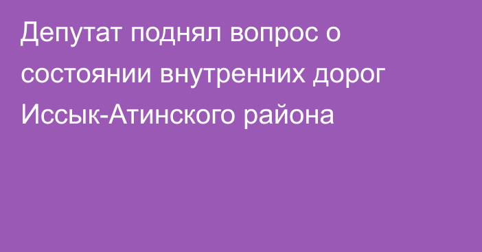 Депутат поднял вопрос о состоянии внутренних дорог Иссык-Атинского района