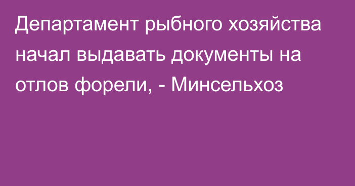 Департамент рыбного хозяйства начал выдавать документы на отлов форели, - Минсельхоз