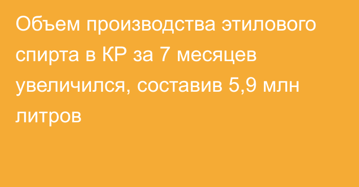 Объем производства этилового спирта в КР за 7 месяцев увеличился, составив 5,9 млн литров