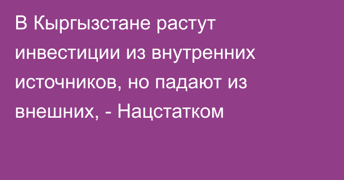 В Кыргызстане растут инвестиции из внутренних источников, но падают из внешних, - Нацстатком