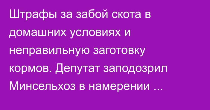 Штрафы за забой скота в домашних условиях и неправильную заготовку кормов. Депутат заподозрил Минсельхоз в намерении создать источник для пополнения бюджета