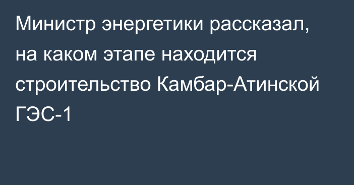 Министр энергетики рассказал, на каком этапе находится строительство  Камбар-Атинской ГЭС-1