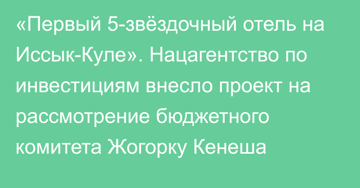 «Первый 5-звёздочный отель на Иссык-Куле». Нацагентство по инвестициям внесло проект на рассмотрение бюджетного комитета Жогорку Кенеша