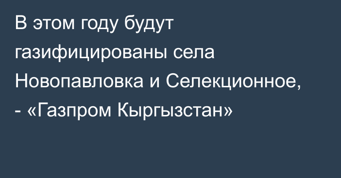 В этом году будут газифицированы села Новопавловка и Селекционное, - «Газпром Кыргызстан»