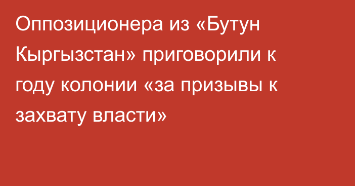 Оппозиционера из «Бутун Кыргызстан» приговорили к году колонии «за призывы к захвату власти»