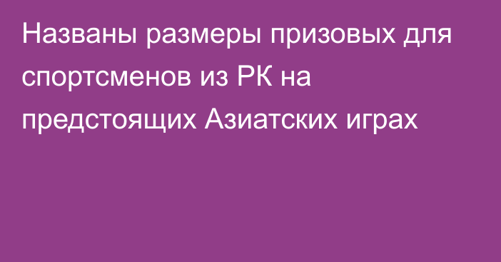 Названы размеры призовых для спортсменов из РК на предстоящих Азиатских играх