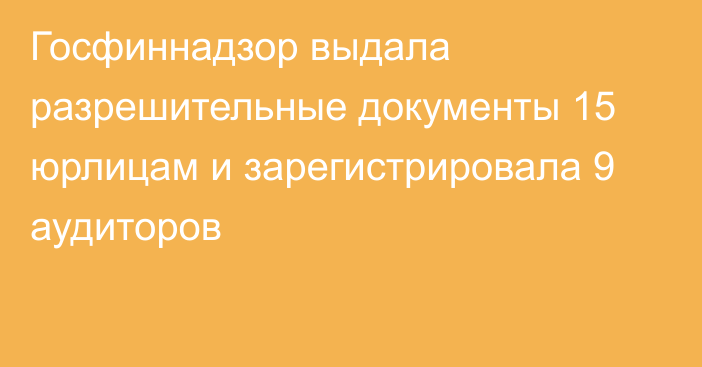 Госфиннадзор выдала разрешительные документы 15 юрлицам и зарегистрировала 9 аудиторов