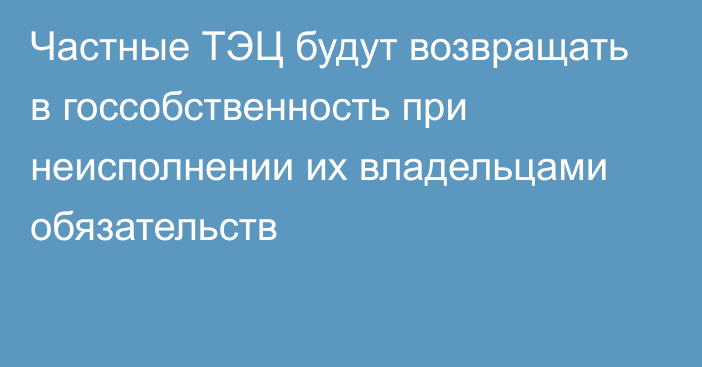 Частные ТЭЦ будут возвращать в госсобственность при неисполнении их владельцами обязательств