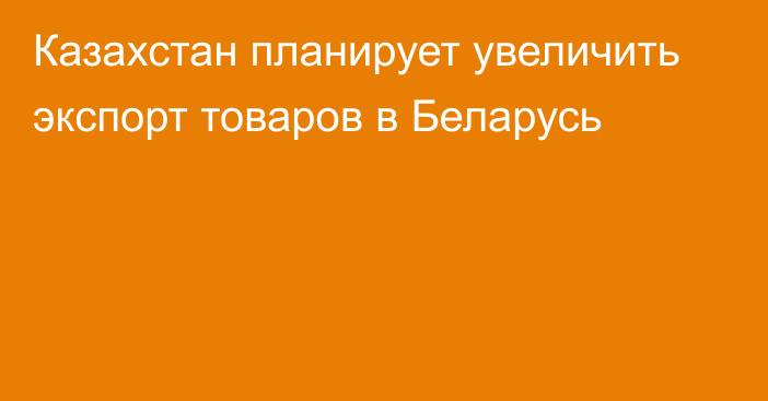 Казахстан планирует увеличить экспорт товаров в Беларусь