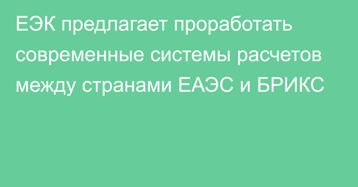 ЕЭК предлагает проработать современные системы расчетов между странами ЕАЭС и БРИКС