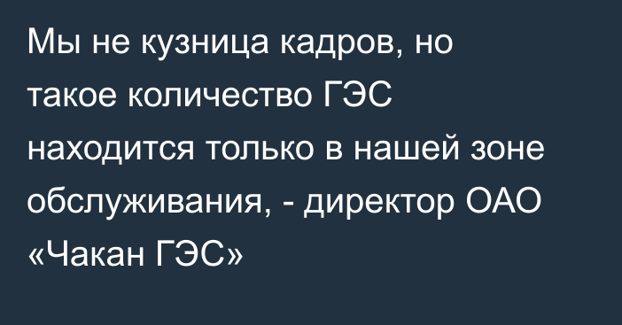 Мы не кузница кадров, но такое количество ГЭС находится только в нашей зоне обслуживания, - директор ОАО «Чакан ГЭС»