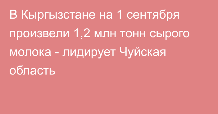 В Кыргызстане на 1 сентября произвели 1,2 млн тонн сырого молока - лидирует Чуйская область