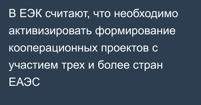 В ЕЭК считают, что необходимо активизировать формирование кооперационных проектов с участием трех и более стран ЕАЭС