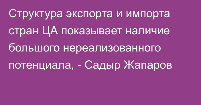 Структура экспорта и импорта стран ЦА показывает наличие большого нереализованного потенциала, - Садыр Жапаров