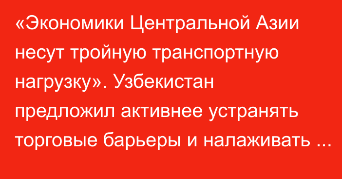 «Экономики Центральной Азии несут тройную транспортную нагрузку». Узбекистан предложил активнее устранять торговые барьеры и налаживать логистику