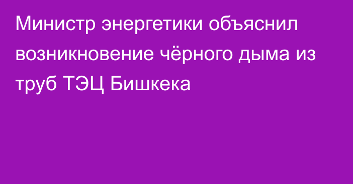 Министр энергетики объяснил возникновение чёрного дыма из труб ТЭЦ Бишкека