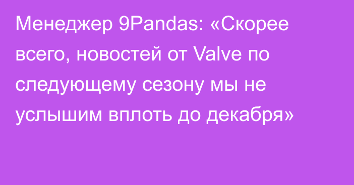 Менеджер 9Pandas: «Скорее всего, новостей от Valve по следующему сезону мы не услышим вплоть до декабря»