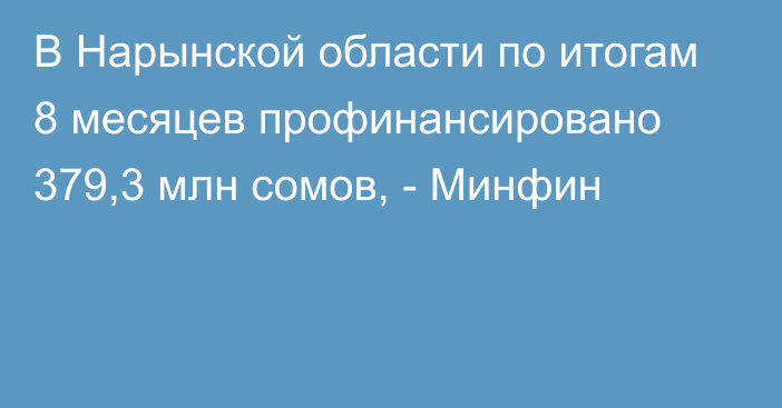 В Нарынской области по итогам 8 месяцев профинансировано 379,3 млн сомов, - Минфин