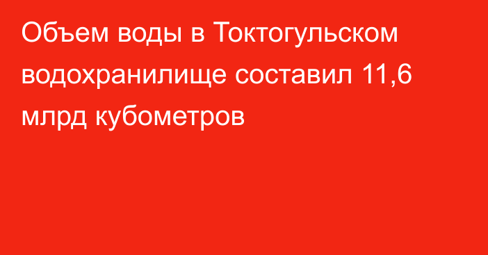 Объем воды в Токтогульском водохранилище составил 11,6 млрд кубометров