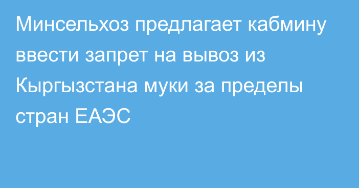 Минсельхоз предлагает кабмину ввести запрет на вывоз из Кыргызстана муки за пределы стран ЕАЭС