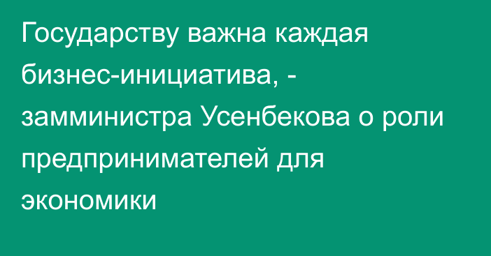 Государству важна каждая бизнес-инициатива, - замминистра Усенбекова о роли предпринимателей для экономики 