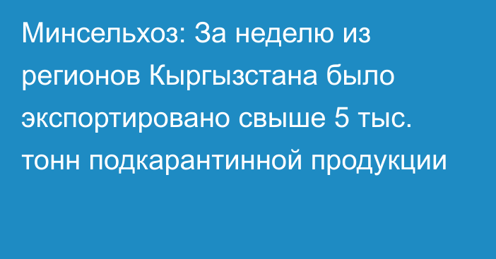 Минсельхоз: За неделю из регионов Кыргызстана было экспортировано свыше 5 тыс. тонн  подкарантинной продукции