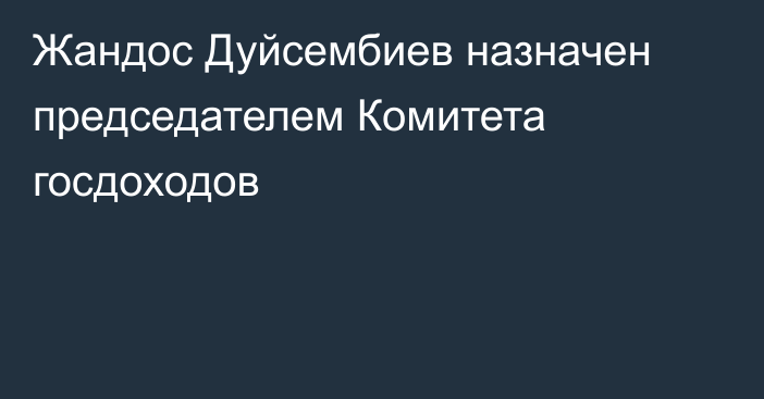 Жандос Дуйсембиев назначен председателем Комитета госдоходов