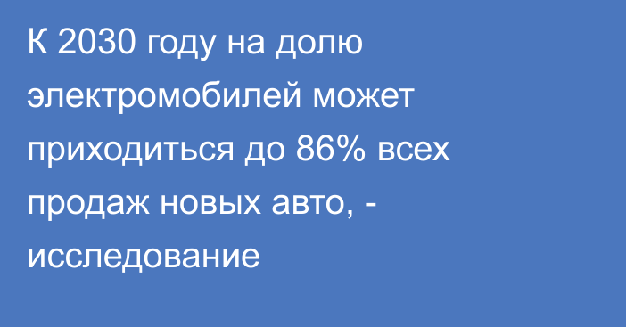 К 2030 году на долю электромобилей может приходиться до 86% всех продаж новых авто, - исследование