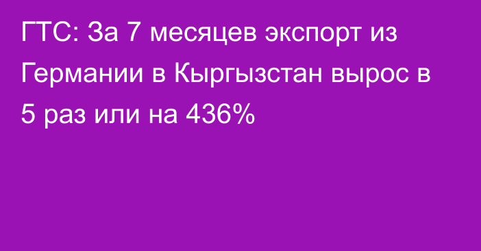 ГТС: За 7 месяцев экспорт из Германии в Кыргызстан вырос в 5 раз или на 436%