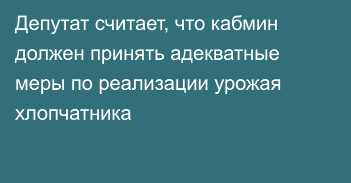 Депутат считает, что  кабмин должен принять адекватные меры по реализации урожая хлопчатника