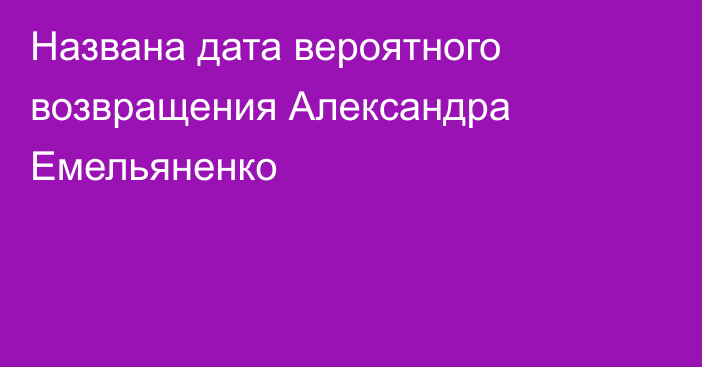 Названа дата вероятного возвращения Александра Емельяненко