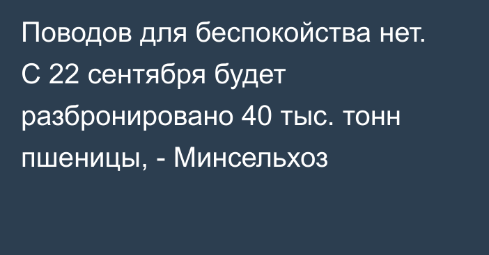 Поводов для беспокойства нет. С 22 сентября будет разбронировано 40 тыс. тонн пшеницы, - Минсельхоз