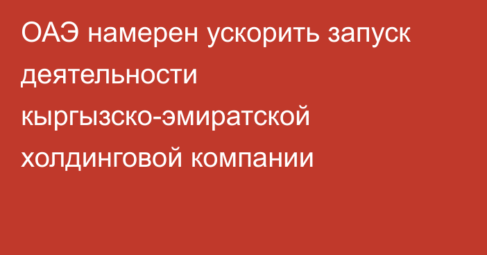 ОАЭ намерен ускорить запуск деятельности кыргызско-эмиратской холдинговой компании