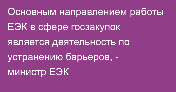 Основным направлением работы ЕЭК в сфере госзакупок является деятельность по устранению барьеров, - министр ЕЭК