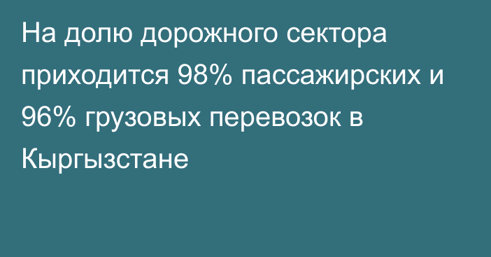 На долю дорожного сектора приходится 98% пассажирских и 96% грузовых перевозок в Кыргызстане