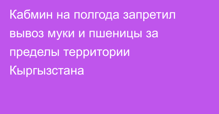 Кабмин на полгода запретил вывоз муки и пшеницы за пределы территории Кыргызстана