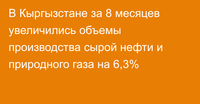 В Кыргызстане за 8 месяцев увеличились объемы производства сырой нефти и природного газа на 6,3%